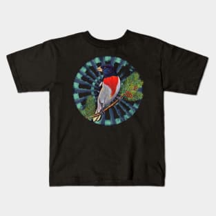 Rose-breasted Grosbeak Retro Circle Wheel Design Kids T-Shirt